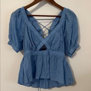 American Eagle Outfitters Blue Ruffle Blouse